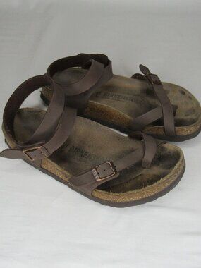 Birkenstock YARA Brown Leather Ankle Wrap Sandal Women's 37 7